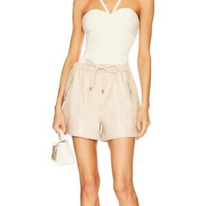 Jonathan Simkhai Noah Vanilla Cream Leather High Rise Vegan Leather Shorts L